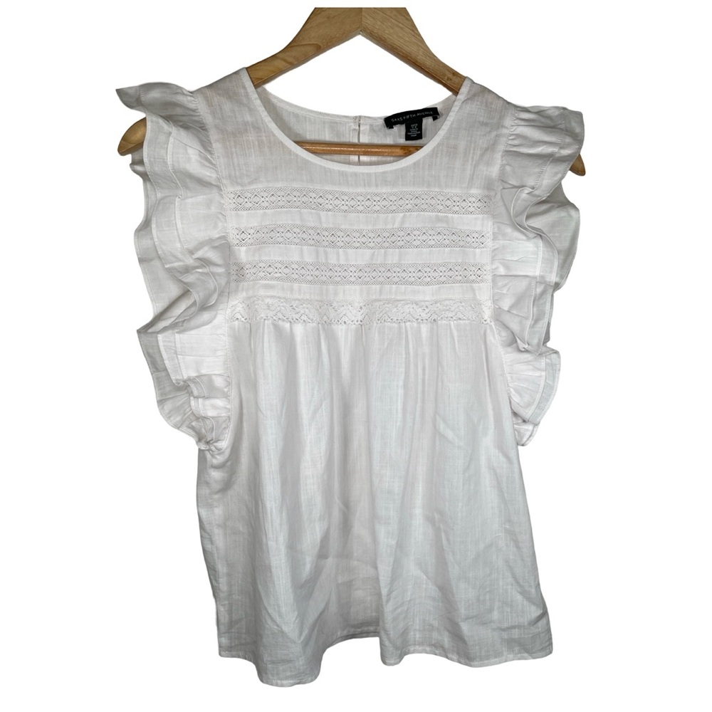 Saks Fifth Avenue White Flutter Sleeve Blouse with Ruffled Design